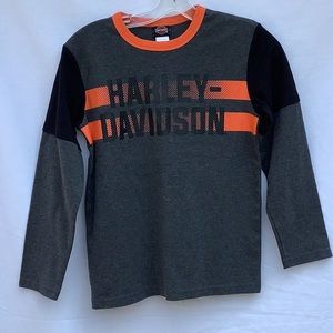 HARLEY DAVIDSON LONG SLEEVE SHIRT GRAY AND BLACK ONE SIDED PRINT youth 12-14